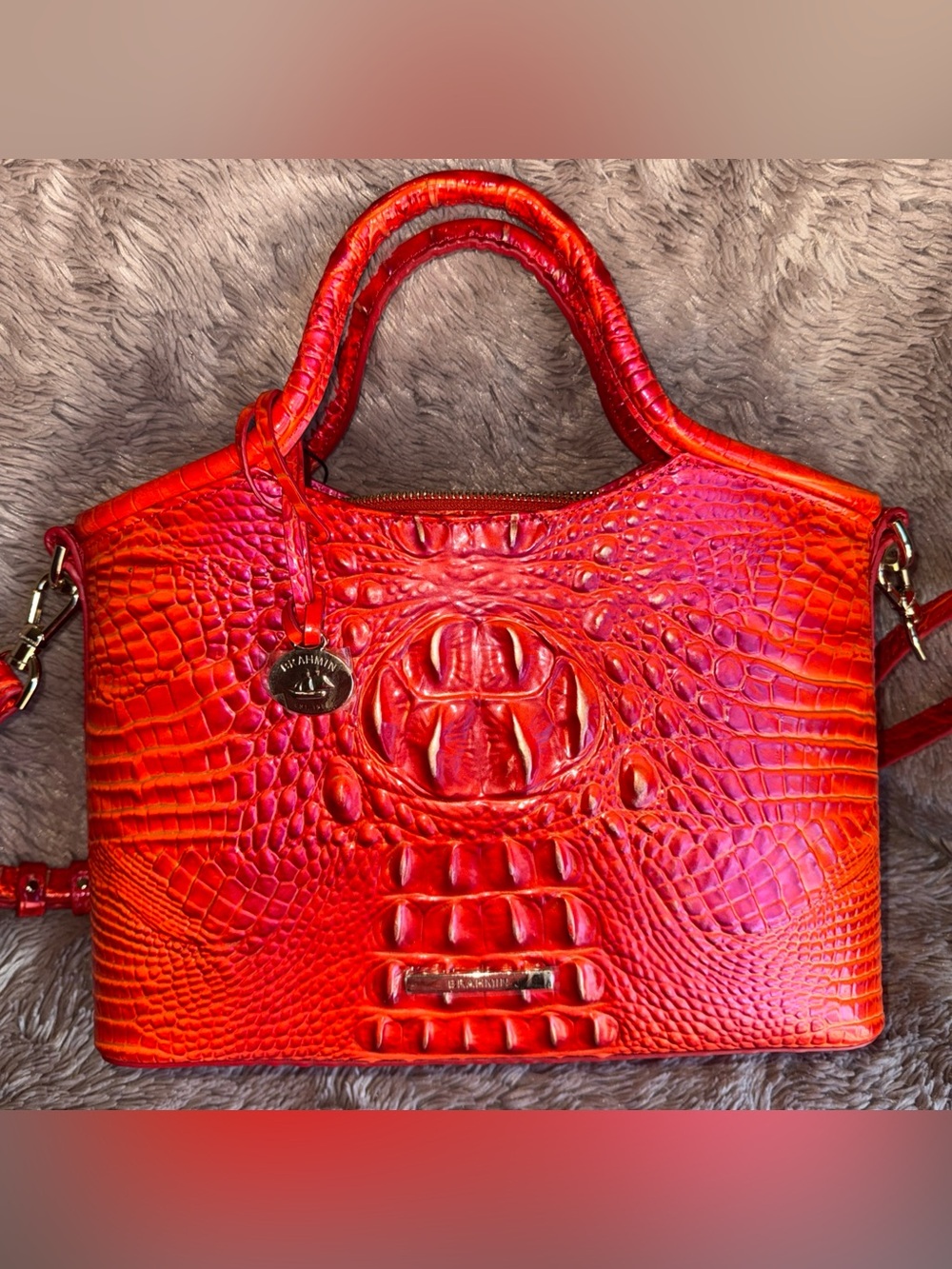 Brahmin Small Elaine FLAME Croc-Embossed Satchel with Matching Wallet - Picture 2 of 14
